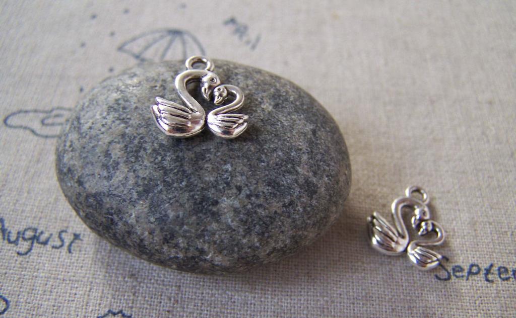 Accessories - 20 Pcs Of Antique Silver 3D Two Love Swans Heart Charms Pendant 12x13mm A5386