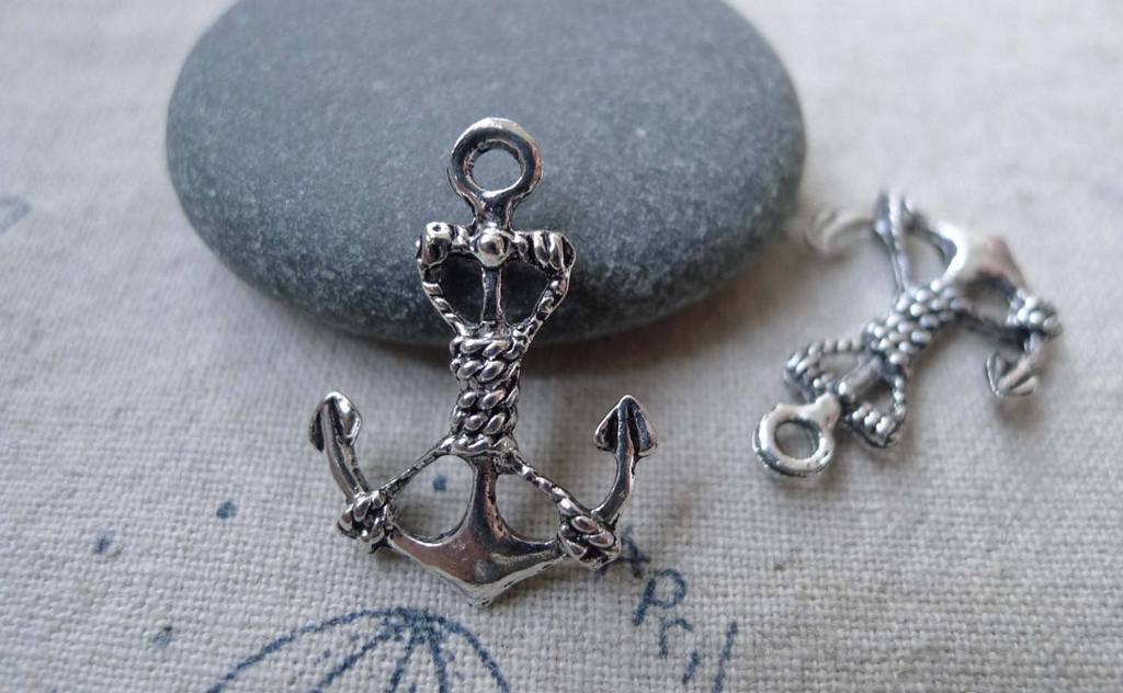 Accessories - 20 Pcs Of Antique Silver Anchor Charms Pendant 18x24mm A7685
