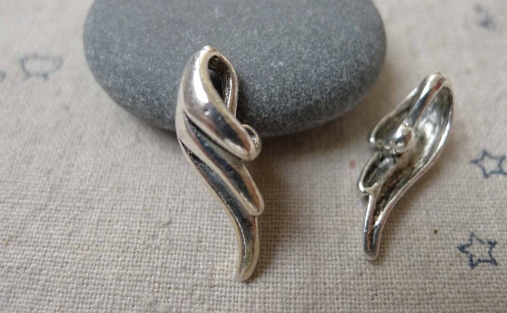 Accessories - 20 Pcs Of Antique Silver Angel Wing Charms Back Loop 9x24mm A7136