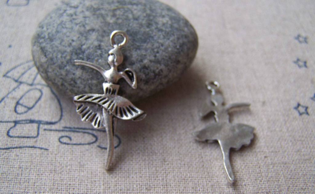 Accessories - 20 Pcs Of Antique Silver Ballet Girl Dancer Pendant Charms 25mm A1550