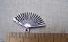 Accessories - 20 Pcs Of Antique Silver Chinese Flower Folding Fan Charms 17x24mm A4943