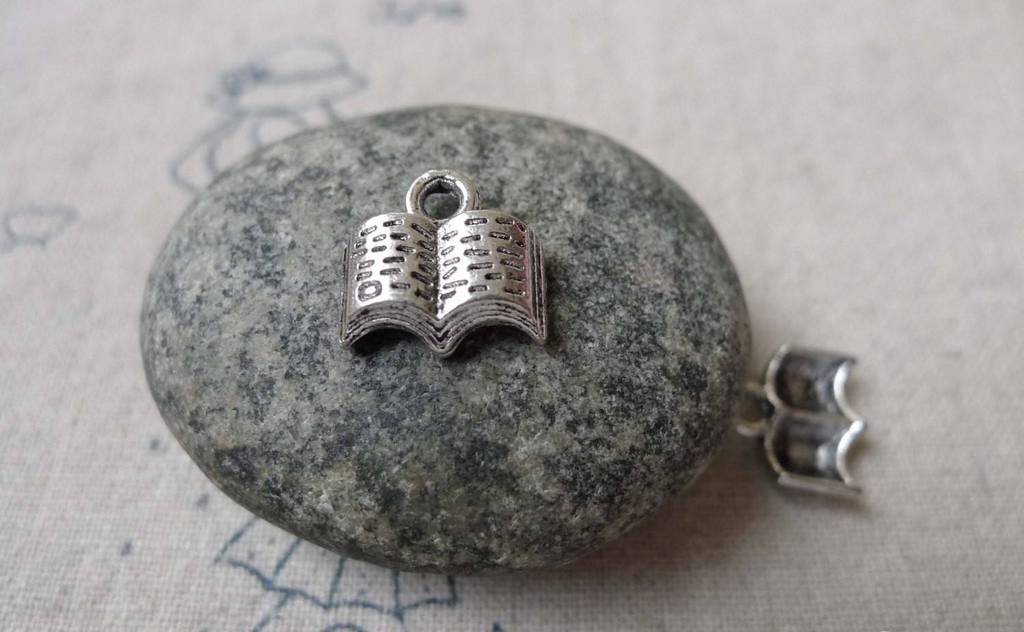 Accessories - 20 Pcs Of Antique Silver Classic Book Charms 8x12mm A6822
