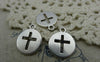Accessories - 20 Pcs Of Antique Silver Cross Filigree Round Cut Out Charms Pendant 14x17mm A5874