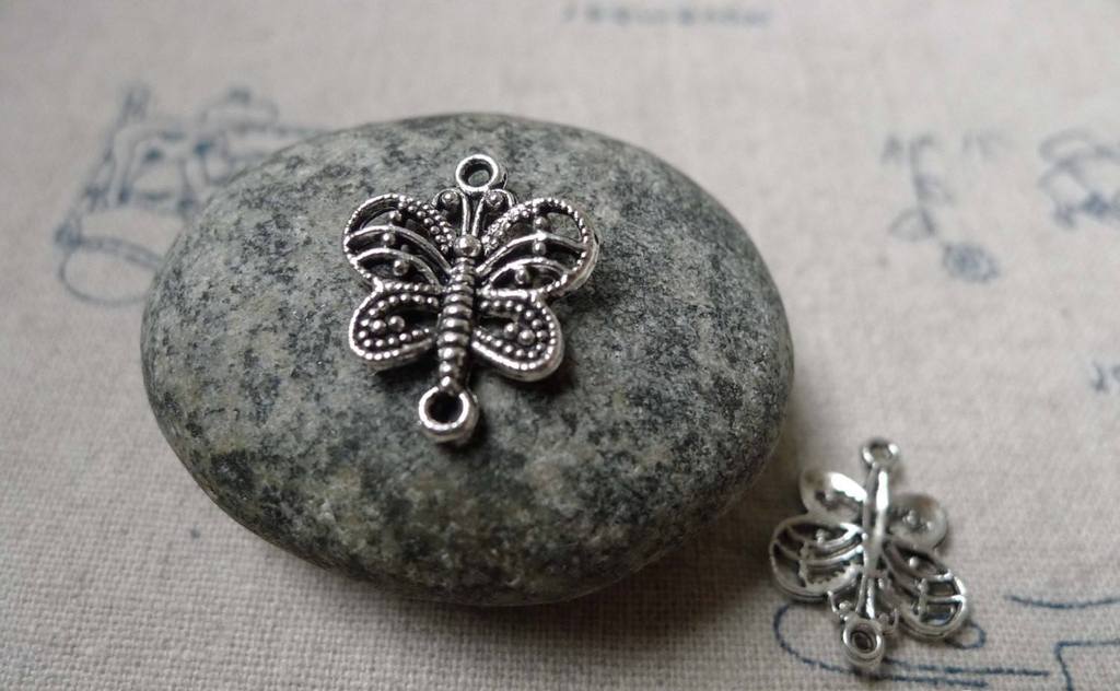 Accessories - 20 Pcs Of Antique Silver Filigree Butterfly Connector Charms 14x17mm A6028