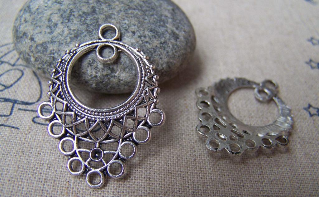 Accessories - 20 Pcs Of Antique Silver Filigree Drop Chandelier Earring Drops Pendant Charms 24x32mm A1064