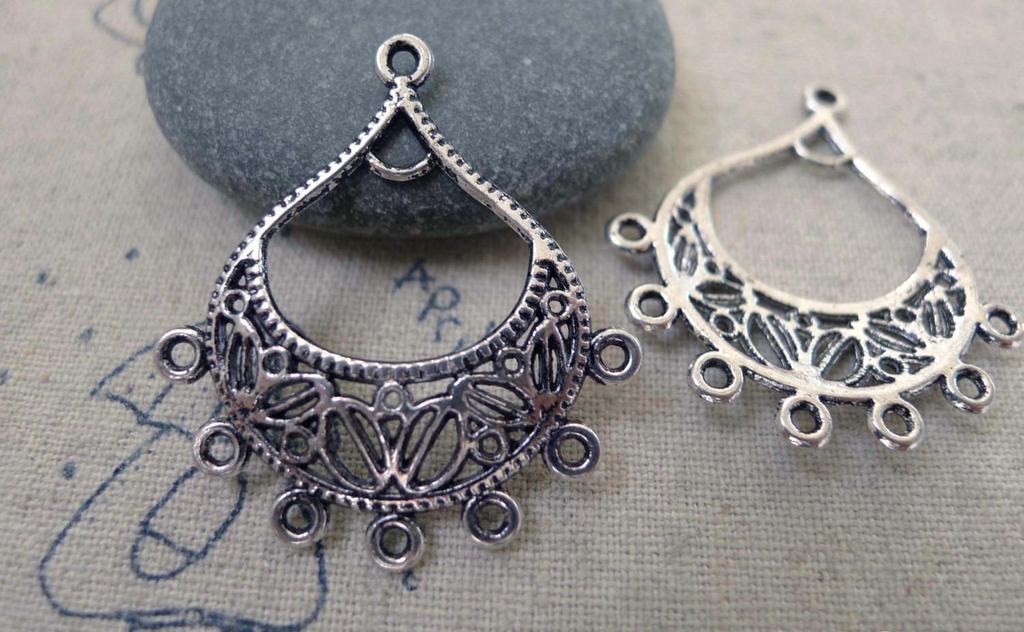 Accessories - 20 Pcs Of Antique Silver Filigree Earring Drop Pendants Charms 30x34mm A7396