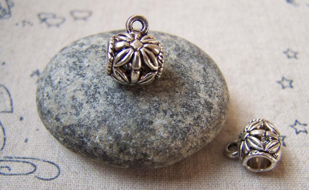 Accessories - 20 Pcs Of Antique Silver Filigree Flower Necklace Drum Bail Charms 10mm A5711