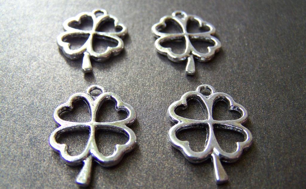 Accessories - 20 Pcs Of Antique Silver Filigree Four-Leaf Clover Lucky Flower Charms 17x25mm A3426
