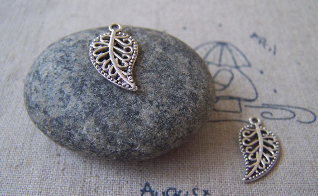 Accessories - 20 Pcs Of Antique Silver Filigree Leaf Charms 10x16mm A4162