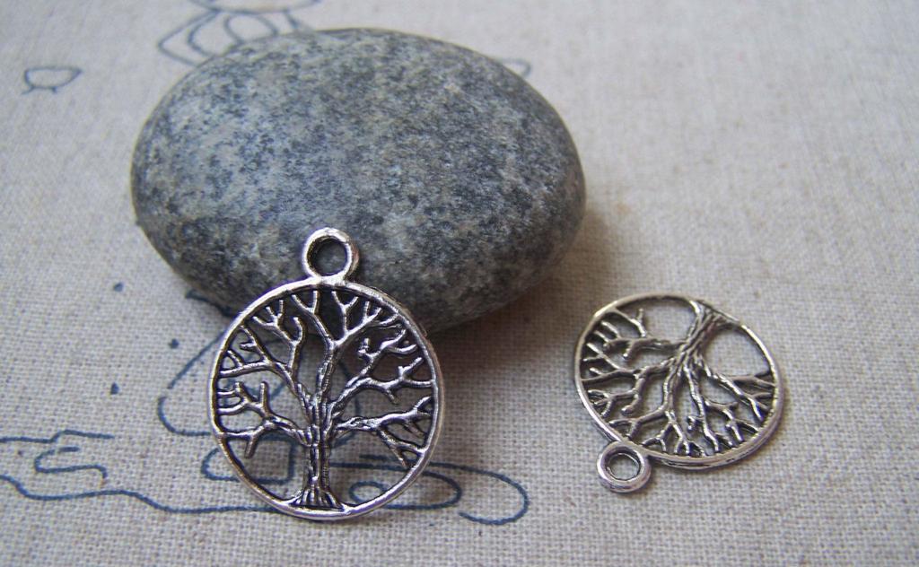 Accessories - 20 Pcs Of Antique Silver Flat Filigree Life Tree Ring Charms 20x24mm A4938
