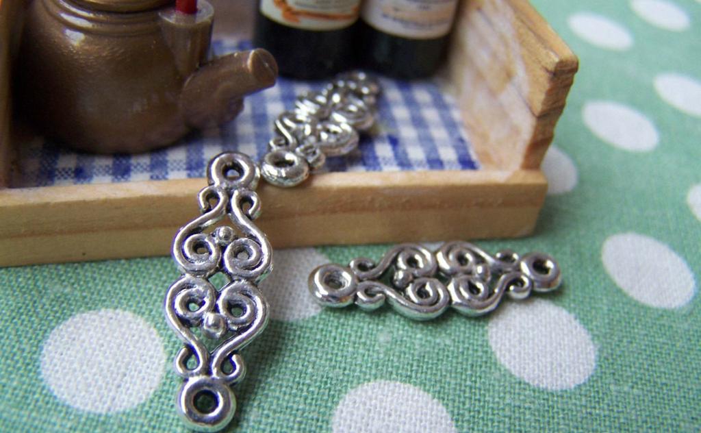 Accessories - 20 Pcs Of Antique Silver Flower Connector Charms 8.5x25mm A969