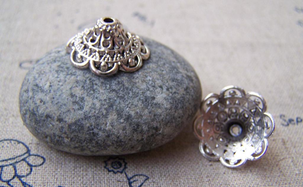 Accessories - 20 Pcs Of Antique Silver Flower Spacer Bead Caps 8x18mm A1133