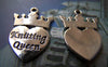 Accessories - 20 Pcs Of Antique Silver Heart Crown Charms 17x23mm A1321