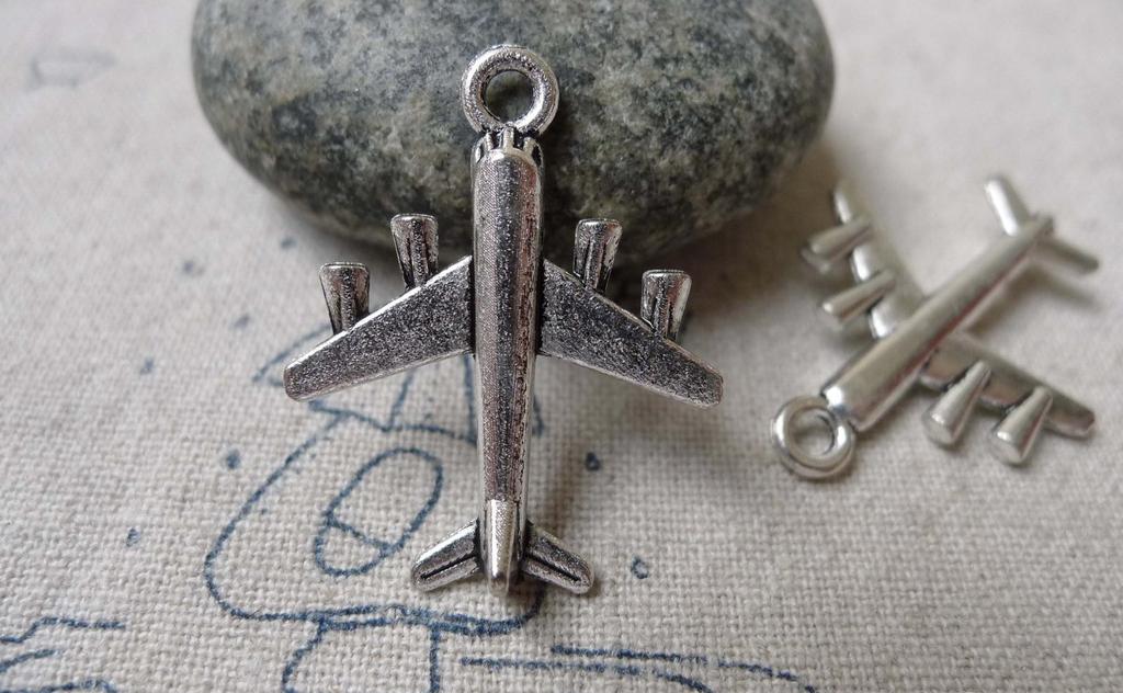 Accessories - 20 Pcs Of Antique Silver Jet Plane Charms 22x28mm A6873