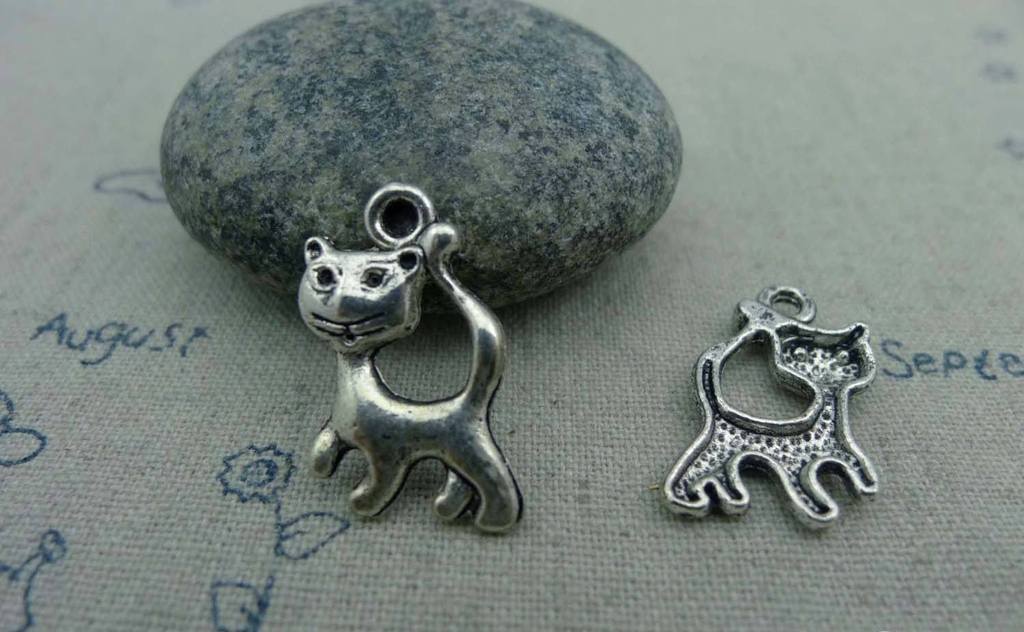 Accessories - 20 Pcs Of Antique Silver Kitten Cat Charms 15x22mm A1146