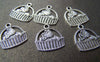Accessories - 20 Pcs Of Antique Silver Kitten Cat In The Basket Charms 16mm A1181
