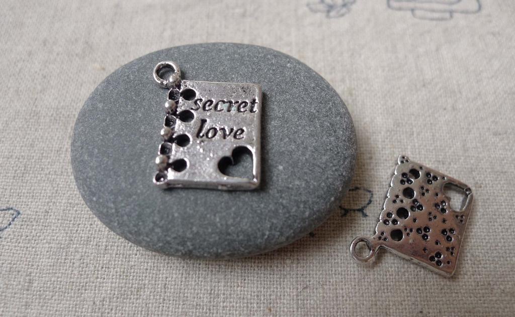 Accessories - 20 Pcs Of Antique Silver Love Book Charms 13x15mm A7177