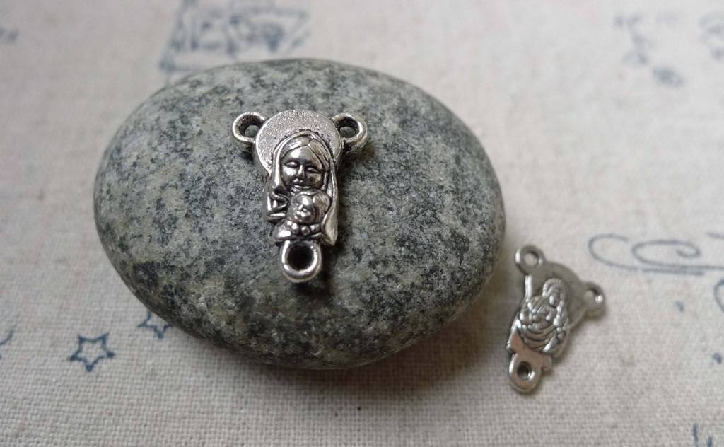 Accessories - 20 Pcs Of Antique Silver Nun Maria Three Loops Connectors Charms 12x16mm A6033