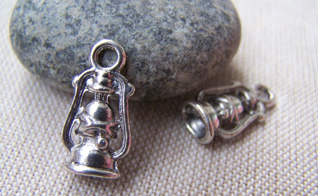 Accessories - 20 Pcs Of Antique Silver Oil Hurricane Lamp Charms 10x20mm A885