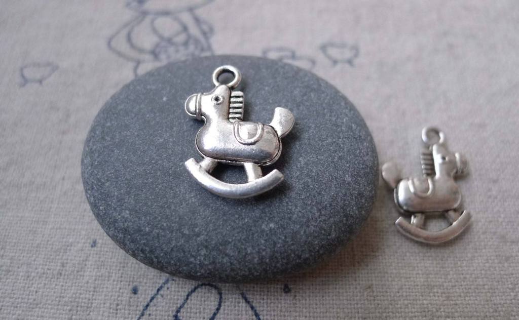 Accessories - 20 Pcs Of Antique Silver Rocking Horse Charms 14x18mm Double Sided A7567