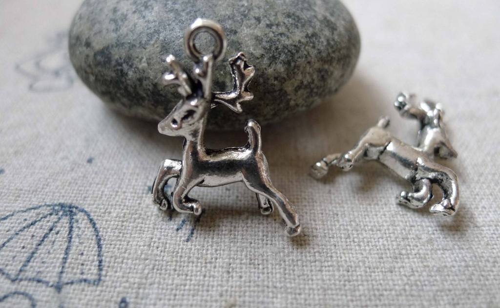 Accessories - 20 Pcs Of Antique Silver Running Deer Charms 17x22mm A6330