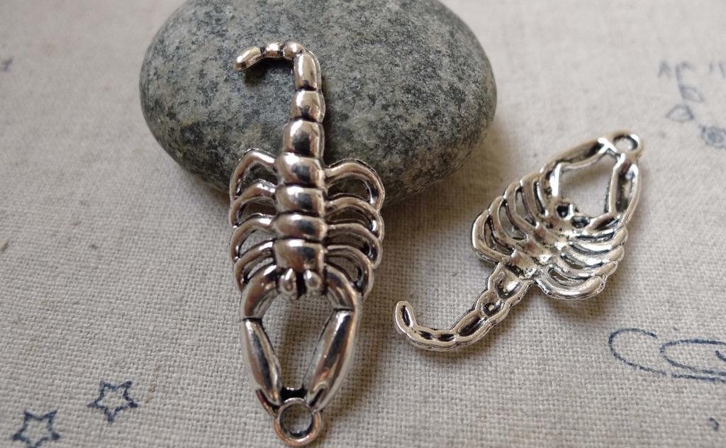 Accessories - 20 Pcs Of Antique Silver Scorpion Charms Pendants Double Sided 16x41mm A6042
