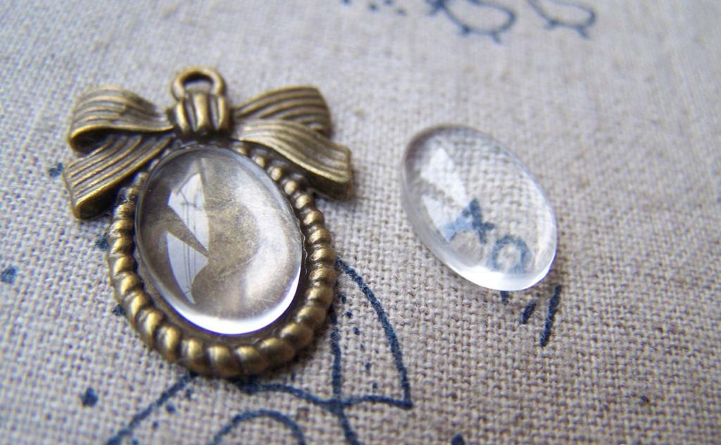 Accessories - 20 Pcs Of Crystal Glass Dome Oval Cabochon Cameo 10x14mm A3638