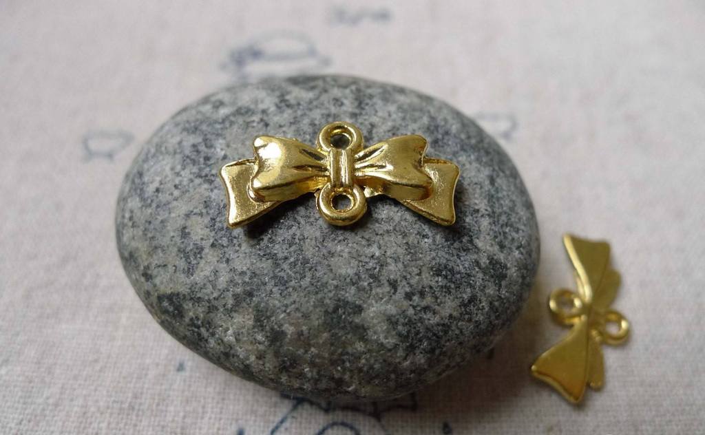 Accessories - 20 Pcs Of Gold Tone Bow Tie Knot Connector 8x20mm A5955