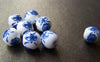 Accessories - 20 Pcs Of Hand Painted Chinese Blue Ceramic Round Beads 10mm A1864