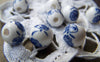 Accessories - 20 Pcs Of Hand Painted Chinese Blue Ceramic Round Beads 10mm A1864