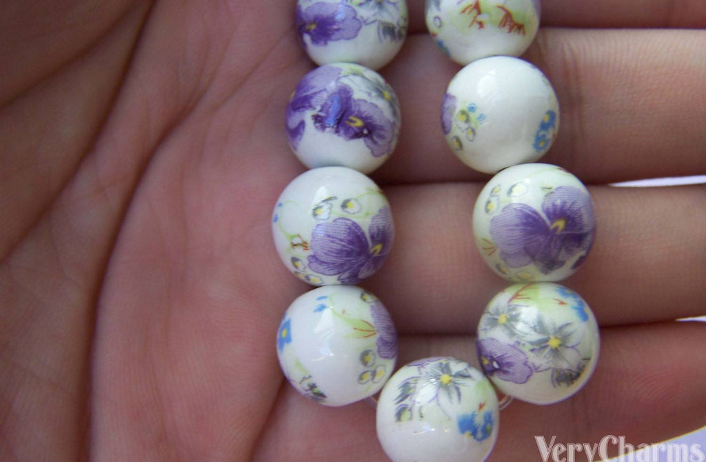 Accessories - 20 Pcs Of Hand Painted Chinese Blue Flower Ceramic Round Beads 12mm A1878