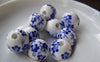 Accessories - 20 Pcs Of Hand Painted Chinese Blue Flower Ceramic Round Beads 12mm A1879