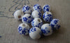 Accessories - 20 Pcs Of Hand Painted Chinese Blue Flower Ceramic Round Beads 8mm A566