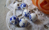 Accessories - 20 Pcs Of Hand Painted Chinese Blue Flower Ceramic Round Beads 8mm A566
