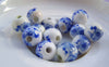 Accessories - 20 Pcs Of Hand Painted Chinese Blue Peony Flower Ceramic Round Beads 10mm A1862