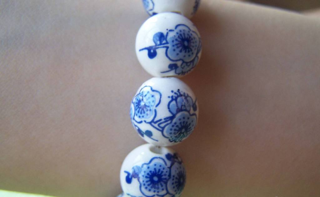 Accessories - 20 Pcs Of Hand Painted Chinese Blue Peony Flower Ceramic Round Beads 12mm A1876
