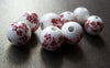 Accessories - 20 Pcs Of Hand Painted Lovely Red Flower Chinese Ceramic Beads 12mm A2733