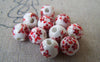 Accessories - 20 Pcs Of Hand Painted Lovely Red Flower Chinese Ceramic Beads 8mm A568