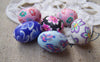 Accessories - 20 Pcs Of Polymer Clay Oval Flower Beads Assorted Color 11x15mm A1919