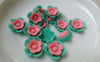 Accessories - 20 Pcs Of Resin Pink And Green Flower Cameo 13mm A5704