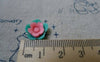 Accessories - 20 Pcs Of Resin Pink And Green Flower Cameo 13mm A5704