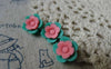 Accessories - 20 Pcs Of Resin Pink And Green Flower Cameo 13mm A5704