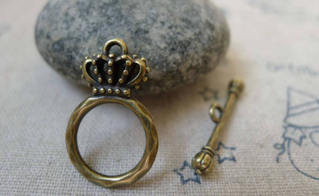 Accessories - 20 Sets Of Antique Bronze Filigree Crown Toggle Clasps A5914
