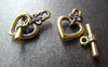 Accessories - 20 Sets Of Antique Gold Heart Toggle Clasps 13x20mm A1254