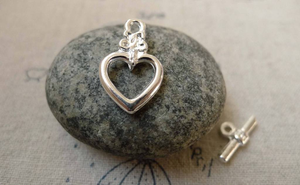 Accessories - 20 Sets Silver Tone Flower Heart Toggle Clasps A6264