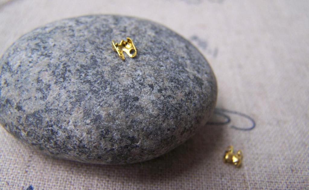 Accessories - 200 Pcs Of Gold Plated Brass Clamshell Bead Tips 4mm For Bead Chain Sized 1.2mm-1.5mm A2153