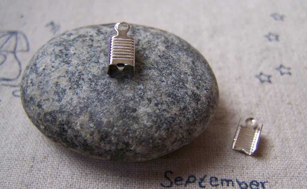 Accessories - 200 Pcs Of Platinum White Gold Tone Brass Fold Over Crimp Head Clasps 4x7mm A5741