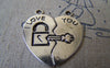 Accessories - 3 Sets (6 Pcs) Of Antique Silver Lock Heart Charms Pendants 15x30mm A578