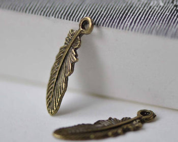 Accessories - 30 Pcs Antique Bronze Feather Wing Charms 6x22mm A7419