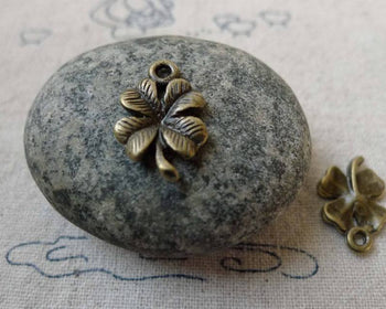 Accessories - 30 Pcs Antique Bronze Four-Leaf Clover Lucky Flower Charms 10x19mm  A6484